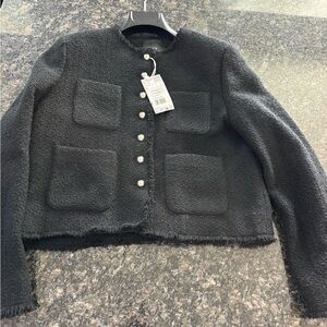 Mango MNG Black Tweed Button Lady Blazer Jacket Women M NWT Dress Coat